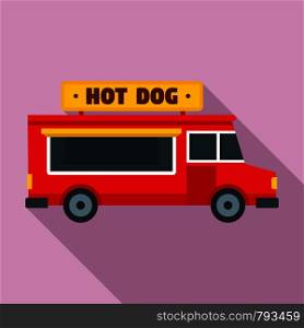 Hot dog truck icon. Flat illustration of hot dog truck vector icon for web design. Hot dog truck icon, flat style