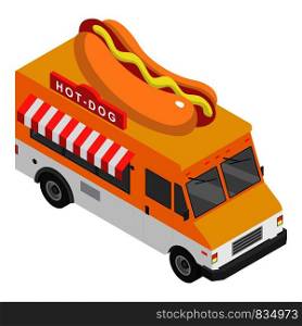 Hot dog truck icon. Isometric of hot dog truck vector icon for web design isolated on white background. Hot dog truck icon, isometric style