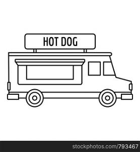 Hot dog truck icon. Outline hot dog truck vector icon for web design isolated on white background. Hot dog truck icon, outline style