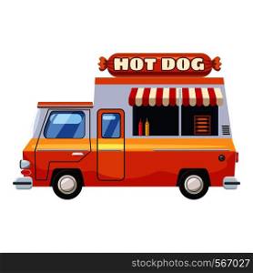 Hot dog van mobile snack icon. cartoon illustration of hot dog van mobile snack vector icon for web. Hot dog van mobile snack icon, cartoon style
