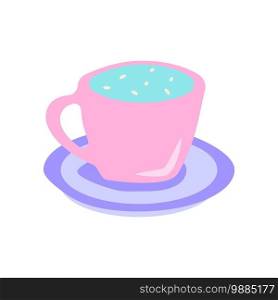 Hot drink cup flat vector abstract element. Mug RGB color clipart. Cocoa treat with marshmallow for winter season. Warm beverage. Hot chocolate isolated organic shape on white background. Hot drink cup flat vector abstract element
