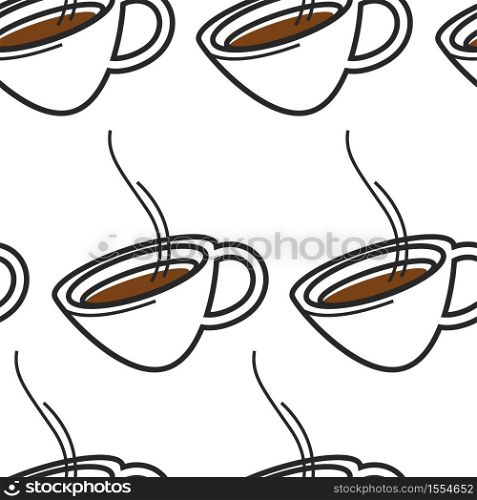 Hot drink Singapore coffee or tea cup seamless pattern vector beverage in dishware steam or vapor endless texture brewing or preparing traveling and tourism drinking and relaxation wallpaper print.. Singapore coffee hot drink or tea in cup seamless pattern