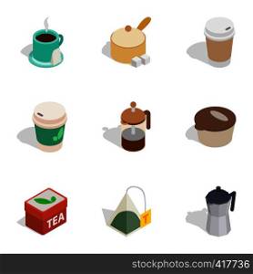 Hot drinks icons set. Isometric 3d illustration of 9 hot drinks vector icons for web. Hot drinks icons, isometric 3d style