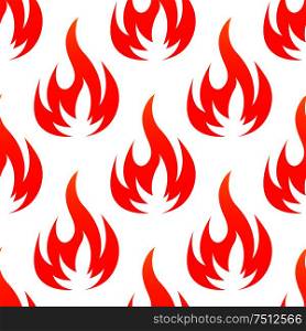 Hot fire flames seamless pattern with decorative red and orange fire flashes on white background. Red and orange fire flames seamless pattern