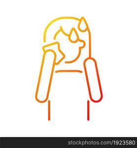 Hot flashes and sweating gradient linear vector icon. High temperature and perspiration due to anxiety. Mental disorder. Thin line color symbol. Modern style pictogram. Vector isolated outline drawing. Hot flashes and sweating gradient linear vector icon
