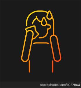 Hot flashes and sweating gradient vector icon for dark theme. Panic attack symptom. High temperature and perspiration. Thin line color symbol. Modern style pictogram. Vector isolated outline drawing. Hot flashes and sweating gradient vector icon for dark theme