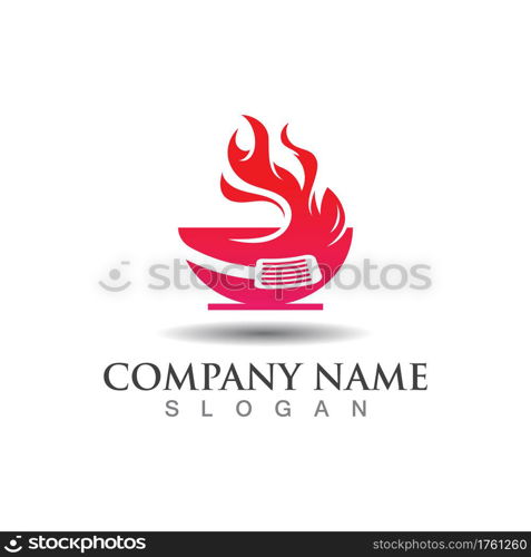 Hot grill logo template for business restaurant vector design