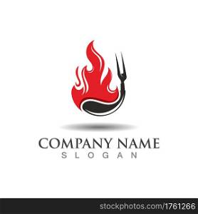 Hot grill logo template for business restaurant vector design