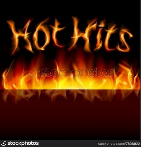Hot hits words in fire. Illustration for design.