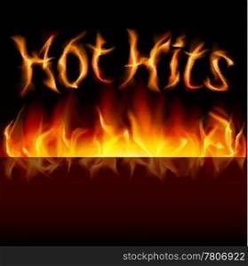 Hot hits words in fire. Illustration for design.