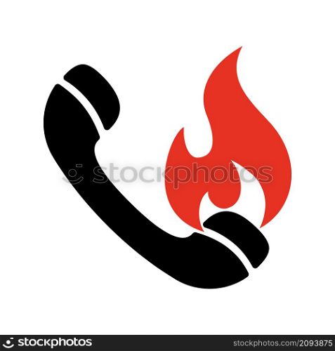 Hot line icon. Hotline icon. Handset with fire flame. Phone with bonfire from call. Sign of call center or help center. Symbol communication and connection with customer. Vector.