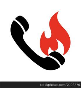 Hot line icon. Hotline icon. Handset with fire flame. Phone with bonfire from call. Sign of call center or help center. Symbol communication and connection with customer. Vector.