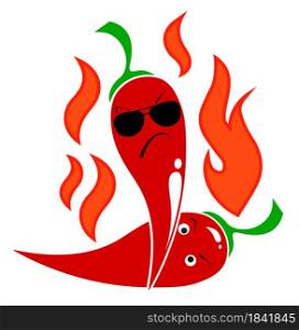 hot mexican pepper in cartoon style. Tongues of flame, bitter food. Isolated vector on white background