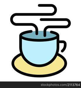 Hot morning tea cup icon. Outline hot morning tea cup vector icon color flat isolated. Hot morning tea cup icon color outline vector
