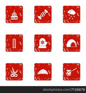 Hot party icons set. Grunge set of 9 hot party vector icons for web isolated on white background. Hot party icons set, grunge style