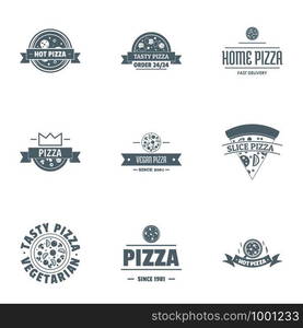 Hot pizza logo set. Simple set of 9 hot pizza vector logo for web isolated on white background. Hot pizza logo set, simple style