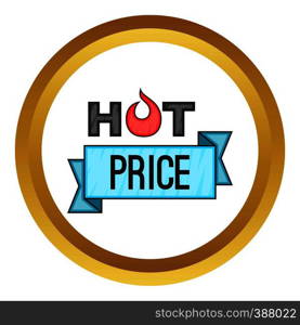 Hot price sticker vector icon in golden circle, cartoon style isolated on white background. Hot price sticker vector icon