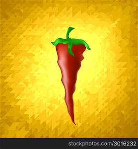 Hot Ripe Fresh Red Pepper on Yellow Triangle Mosaic Background. Hot Ripe Fresh Red Pepper on Yellow Mosaic Background
