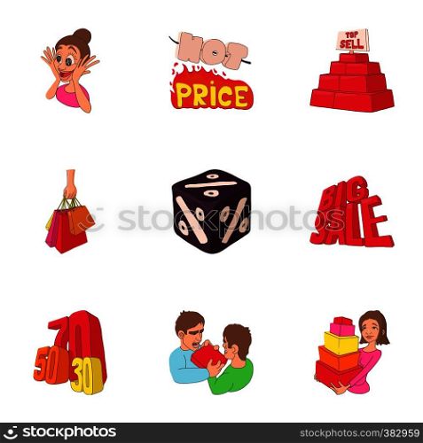 Hot sales icons set. Cartoon illustration of 9 hot sales vector icons for web. Hot sales icons set, cartoon style