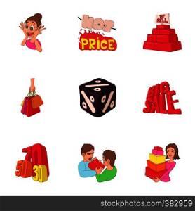 Hot sales icons set. Cartoon illustration of 9 hot sales vector icons for web. Hot sales icons set, cartoon style