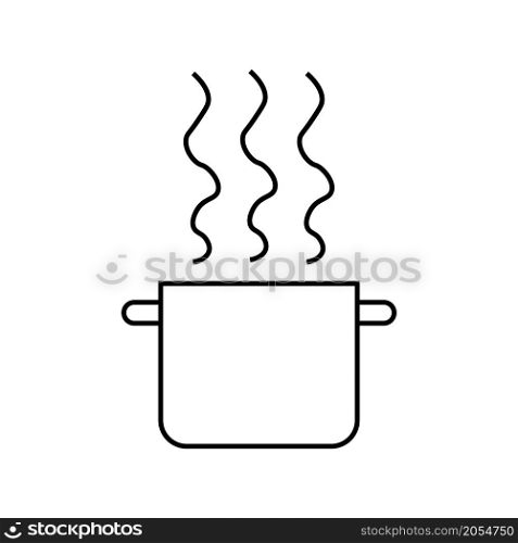 Hot saucepan icon. Without lid. Cooking pot. Boiling process. Kitchen utensil. Vector illustration. Stock image. EPS 10.. Hot saucepan icon. Without lid. Cooking pot. Boiling process. Kitchen utensil. Vector illustration. Stock image.