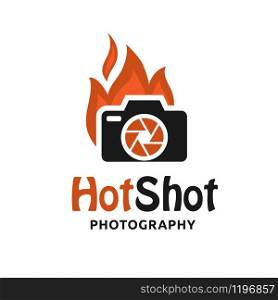 Hot Shot is stylish camera logo with Burning fire concept