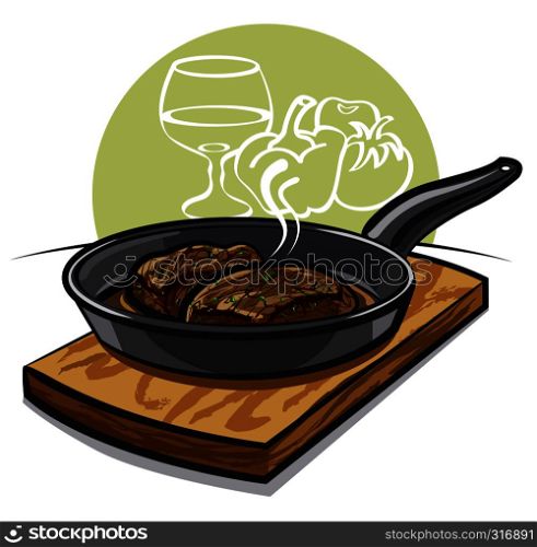 hot steak on a pan