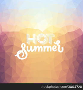 Hot summer. Poster on tropical beach background. Vector eps10.