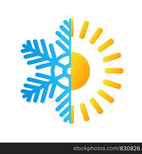 hot sun and frost snowflake business logo, stock vector illustration