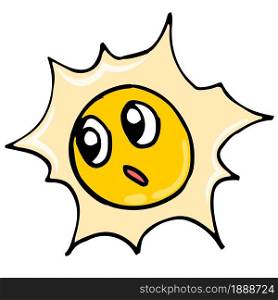hot sun with a cute face. cartoon illustration sticker mascot emoticon