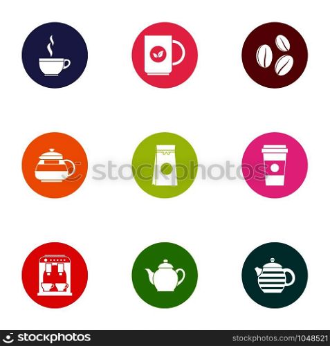 Hot tea icons set. Flat set of 9 hot tea vector icons for web isolated on white background. Hot tea icons set, flat style