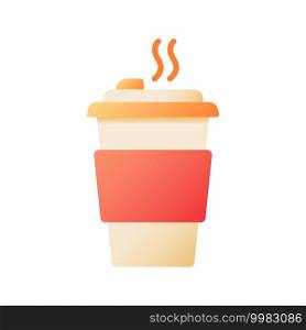 Hot tea in take out cup vector flat color icon. Steaming coffee take away. Order to go. Latte in disposable cup. Fast food delivery. Cartoon style clip art for mobile app. Isolated RGB illustration. Hot tea in take out cup vector flat color icon