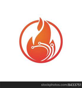 Hot Technology vector logo design. Fire and technology logo concept. 