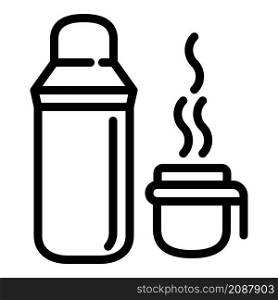 Hot thermos tea bottle icon. Outline hot thermos tea bottle vector icon for web design isolated on white background. Hot thermos tea bottle icon, outline style