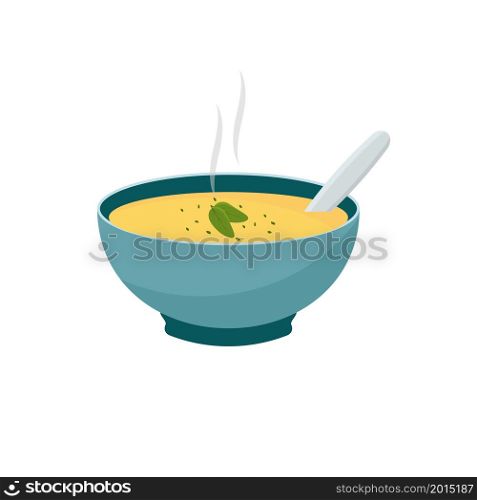 Hot vegetable soup. Bowls with soup isolated on white background