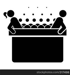 Hot whirlpool with woman and man Spa Bathtub with foam bubbles Bath Relax bathroom Bath spa icon black color vector illustration flat style simple image