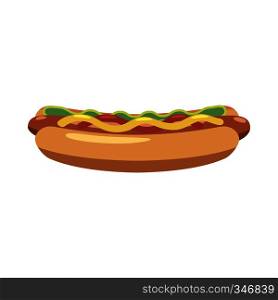 Hotdog icon in cartoon style isolated on white background. Hotdog icon, cartoon style