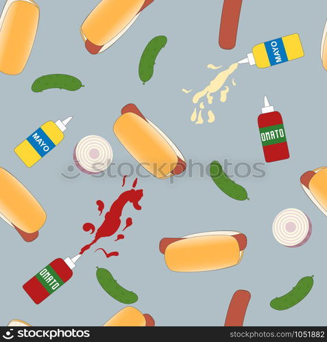 Hotdog seamless pattern background light. Vector illustration. Hotdog seamless pattern background light