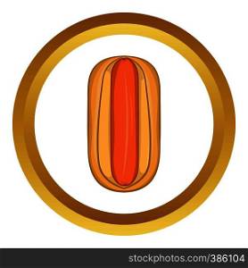 Hotdog vector icon in golden circle, cartoon style isolated on white background. Hotdog vector icon
