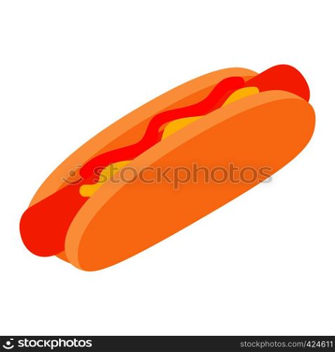 Hotdog with mustard and ketchup isometric 3d icon on a white background. Hotdog with mustard and ketchup isometric 3d icon