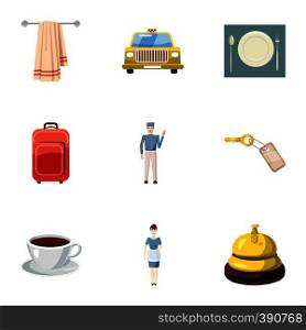 Hotel accommodation icons set. Cartoon illustration of 9 hotel accommodation vector icons for web. Hotel accommodation icons set, cartoon style