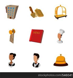 Hotel accommodation icons set. Cartoon illustration of 9 hotel accommodation vector icons for web. Hotel accommodation icons set, cartoon style