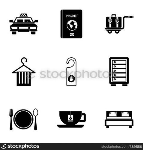 Hotel accommodation icons set. Simple illustration of 9 hotel accommodation vector icons for web. Hotel accommodation icons set, simple style