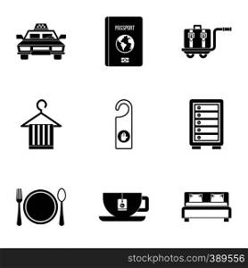 Hotel accommodation icons set. Simple illustration of 9 hotel accommodation vector icons for web. Hotel accommodation icons set, simple style
