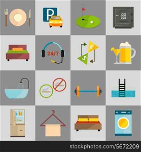 Hotel amenities and room service icons of golf spa massage and bell isolated vector illustration.