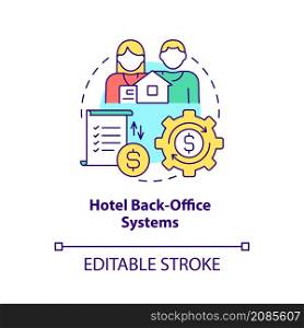 Hotel back-office systems concept icon. Property management systems abstract idea thin line illustration. Isolated outline drawing. Editable stroke. Roboto-Medium, Myriad Pro-Bold fonts used. Hotel back-office systems concept icon