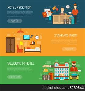 Hotel banner set. Hotel horizontal banner set with flat tourism elements isolated vector illustration