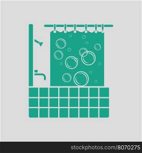 Hotel bathroom icon. Gray background with green. Vector illustration.