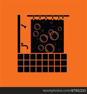 Hotel bathroom icon. Orange background with black. Vector illustration.