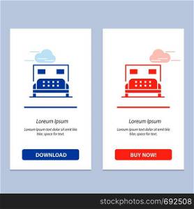 Hotel, Bed, Bedroom, Service Blue and Red Download and Buy Now web Widget Card Template